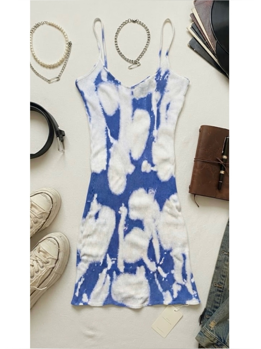 Fashion Nova Tie Dye V-Neck Ribbed Bodycon Mini Dress *Flaw*